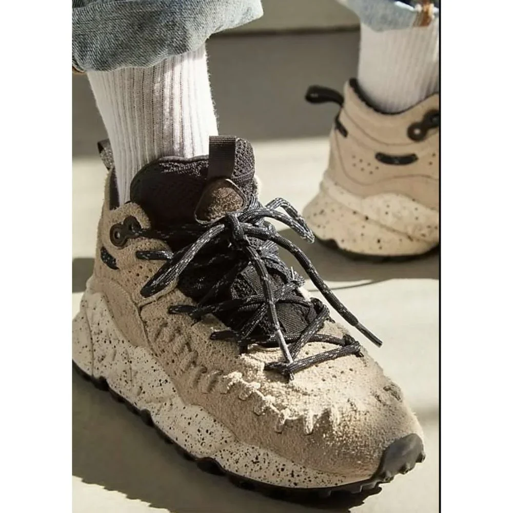 Free People Flower Mountain Bloom Speckled Taupe Suede Mid Sneakers Size 38